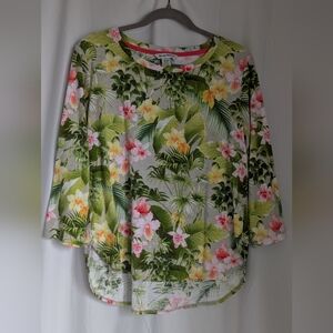 SOLD Tommy Bahama Women's Tropical Floral 3/4 Sleeve 100% Cotton Top M